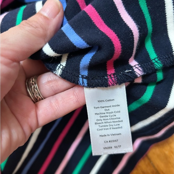 Talbots Bow Stripe Knit Dress V Neck Bow Colorful A Line Short Sleeve Size L - Picture 6 of 9